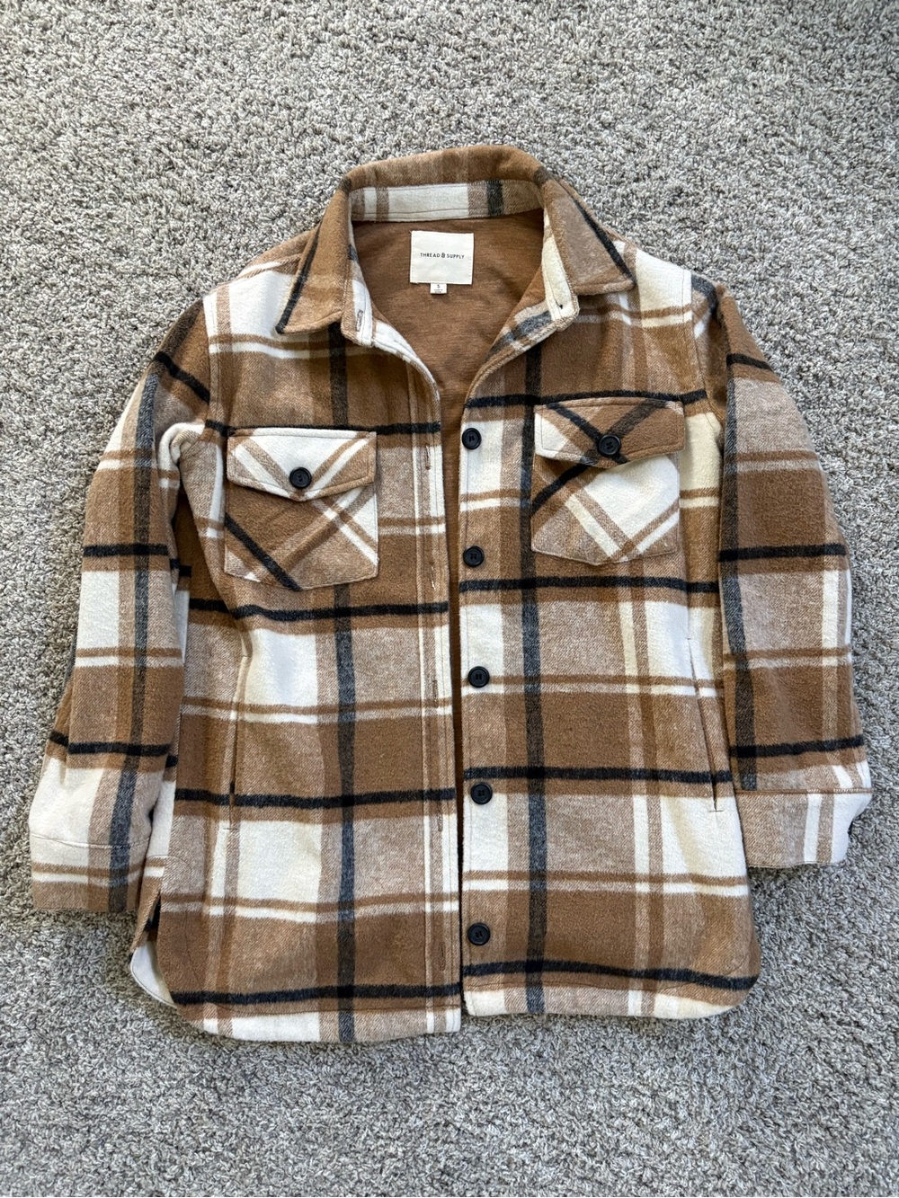 Thread & Supply Brown and Cream Plaid Button-Front Shacket